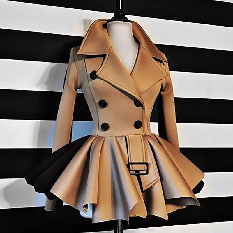 Осенне зимняя женская куртка с длинным рукавом и оборками двубортные куртки