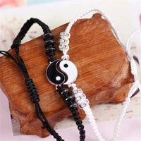 tai chi fengshui couple bracelets hematite leather cord braid chain bracelet alloy pendant two piece woven lover bracelet gift