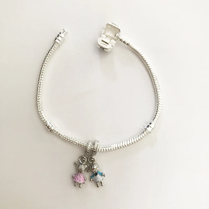 LMNZB Original Solid 925 Silver Bracelet with lovers Boy&Girl Charms 3MM Snake Bone Charm Bracelet For Women Gift Jewelry