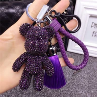 2021 rhinestone cartoon gloomy bear keychain car tassel key chain ring holder pendant for bag charm chaveiro llaveros mujer