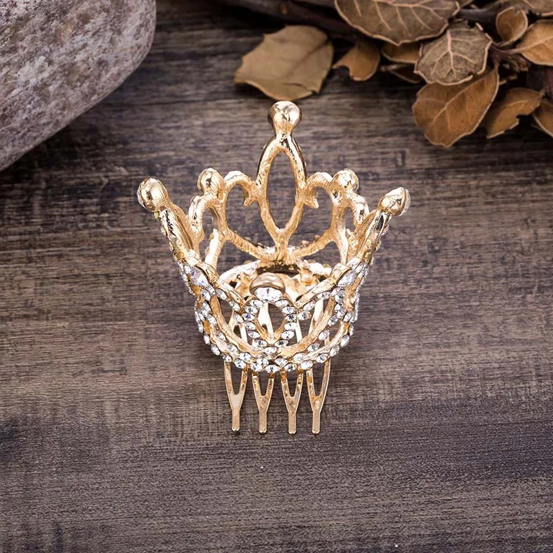 gold tiara crown Свадебные аксессуары для волос золотого цвета мини круглый кристаллический горный хрусталь диадемы и короны Театрализованное платье принцессы гребень диадема Корона - Окраска металла: gold tiara crown