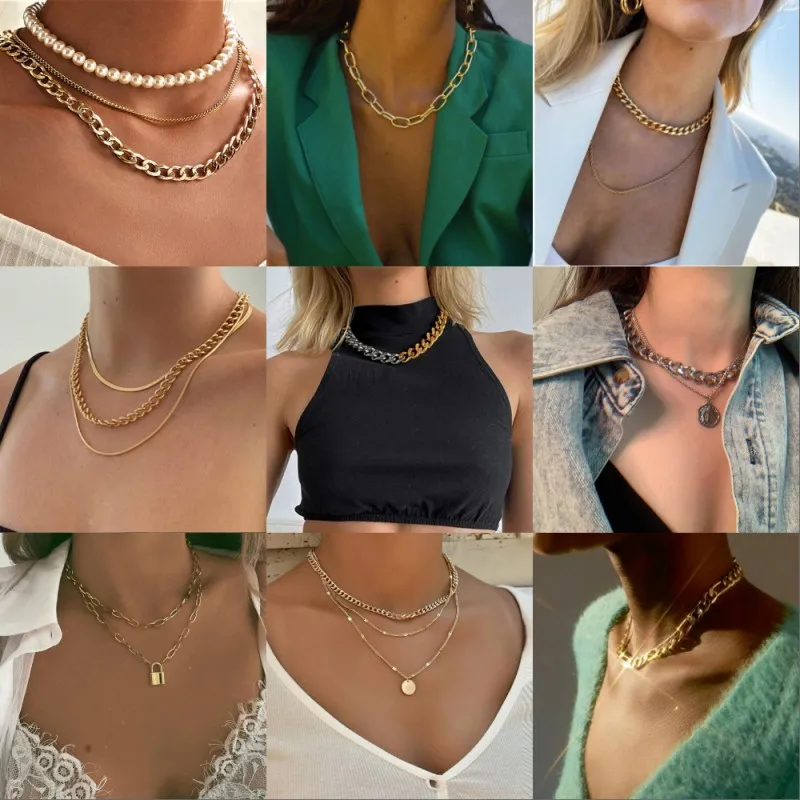 

HOCOLE Vintage Multilayer Chain Lock Pendant Necklace For Women Fashion Gold Coin Pearl Chokers Sweater Necklaces Jewelry Gift