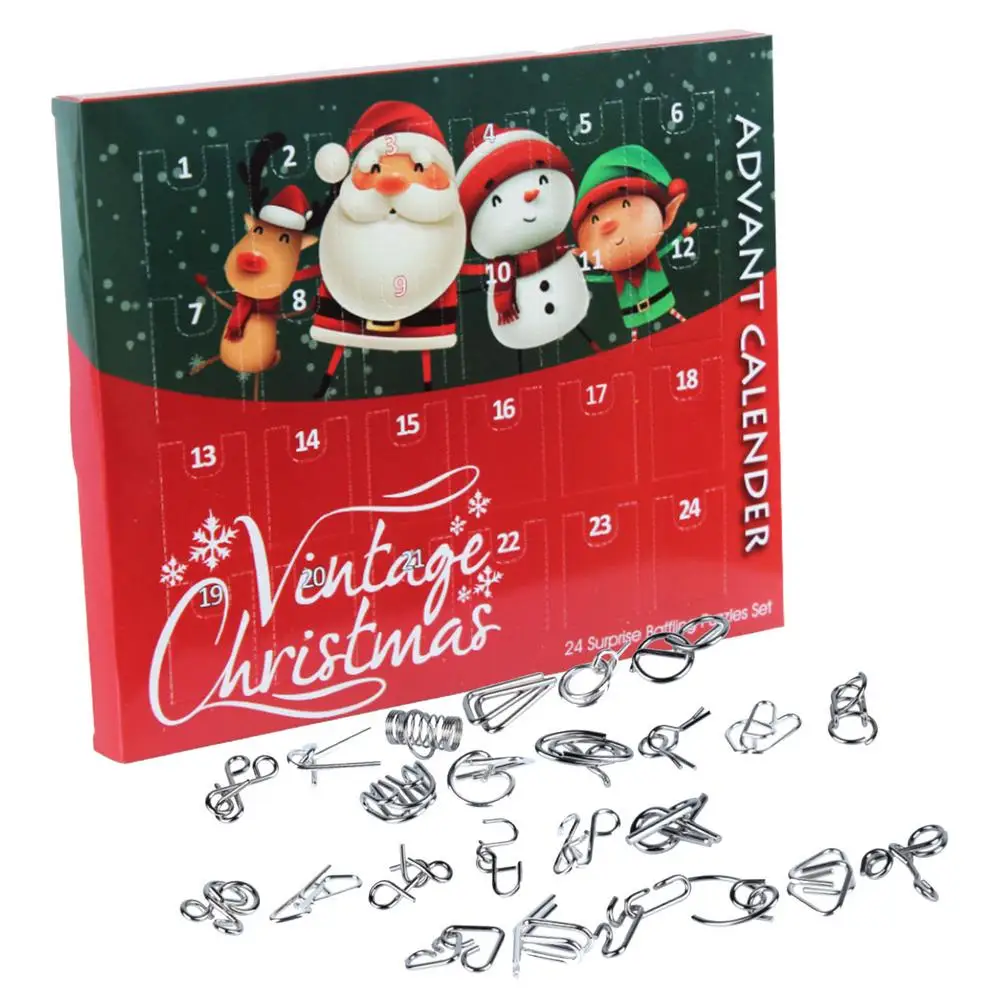 2022 Christmas Advent Countdown Calendar 24pcs Metal Wire Puzzle Toy Christmas Countdown Surprise Boxes For Girls Kids Gifts
