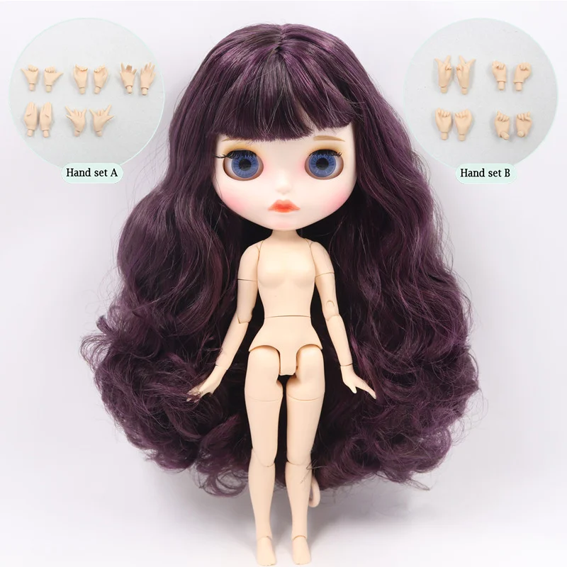 B doll with hand AB ICY Nude Blyth кукла на заказ № BL135/950 фиолетовый микс каштановые волосы белый цвет кожи 1/6 bjd, pullip, licca, jerryberry - Цвет: B doll with hand AB