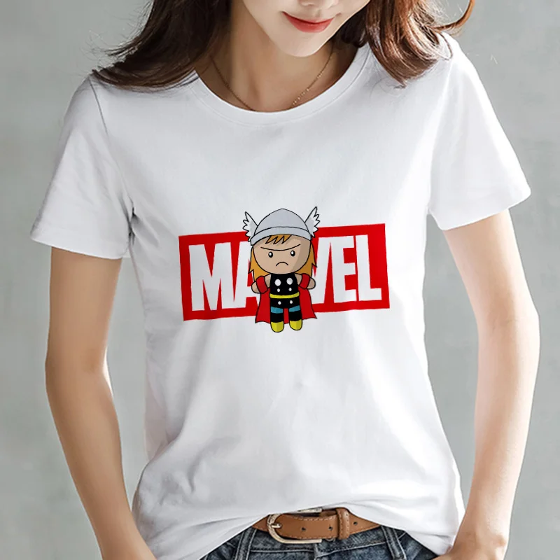 XWT2543 LUSLOS серия Marvel Футболка модная Супергерои мультфильм печать белая футболка Женская Повседневная короткий рукав o-образный вырез футболки - Цвет: XWT2543