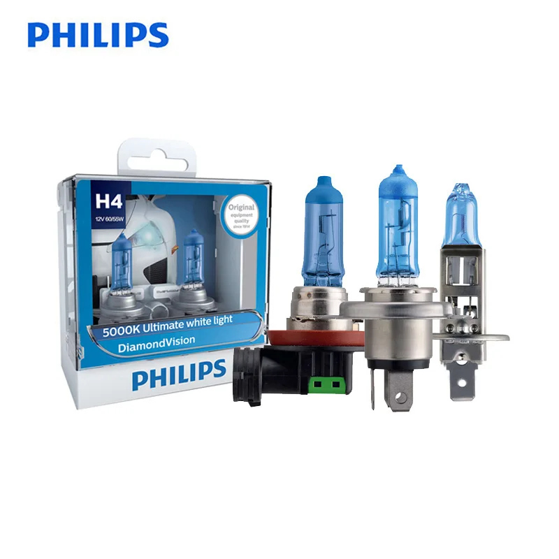 

Philips H1 H4 H7 H8 H11 HB3 HB4 9003 9005 9006 12V Diamond Vision 5000K Car Halogen Head Light Fog Lamps Xenon White Bulbs, Pair