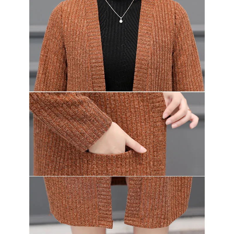 

Plus Size Women's Long Cardigan Sweater Jacket 2020 Spring Autumn Long Sleeve Casual Solid Color Cardigans Knitted Coat 5XL 280