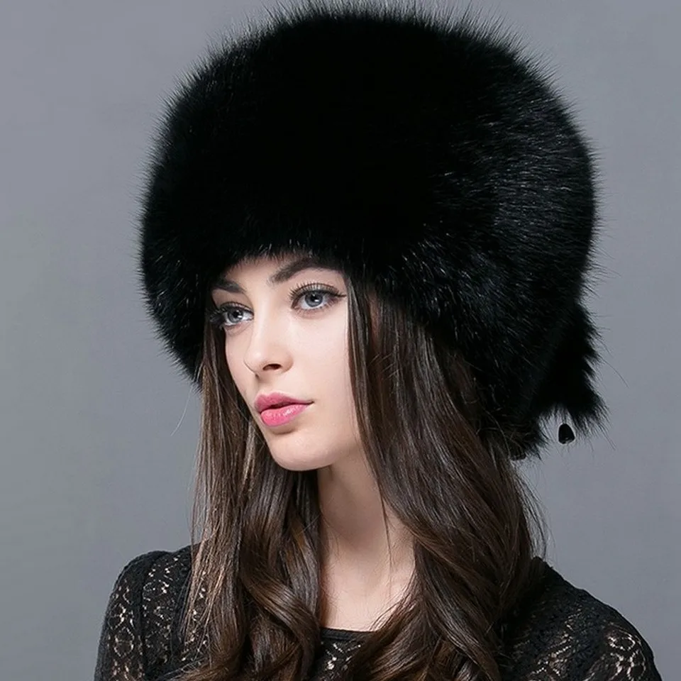 FXFURS осень и зима Новая женская шапка из натурального меха енота русская меховая шапка из натурального Лисьего меха купольная монгольская шапка FXH-161013 - Цвет: black