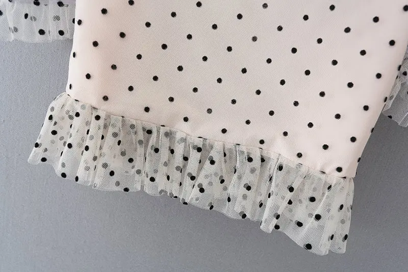 Новинка женские милые плиссированные блузки с оборками в горошек летние