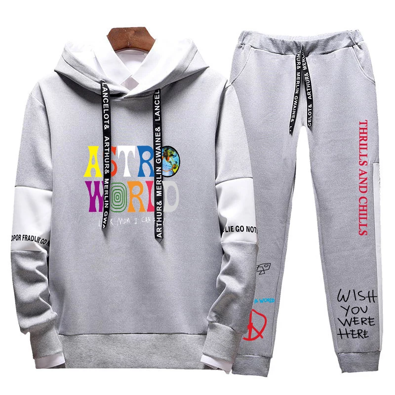 

2 piece suit couple wear ASTROWORLD letter printed sportswear 2020 male hedging female hooded sweatshirt Kawaii sports suit