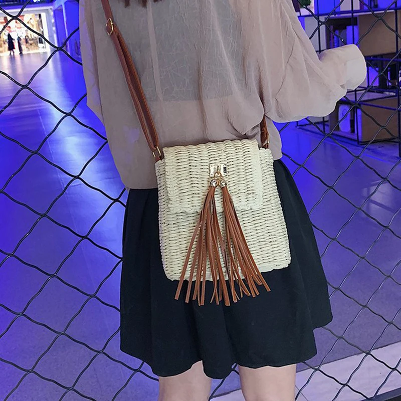 Женская Соломенная Сумка на бретельках с кисточками сумка-мессенджер пляжная