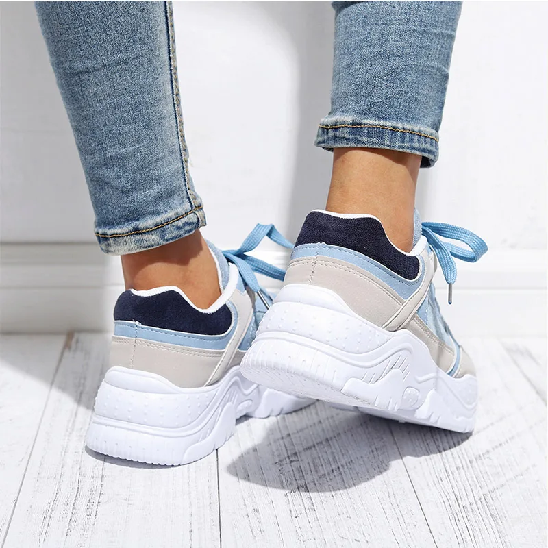 MCCKLE Shoes Women Sneakers Platform Lace Up Mixed Color Ladies Suede Flat Fashion Vulcanized Casual Comfort Footwear Autumn