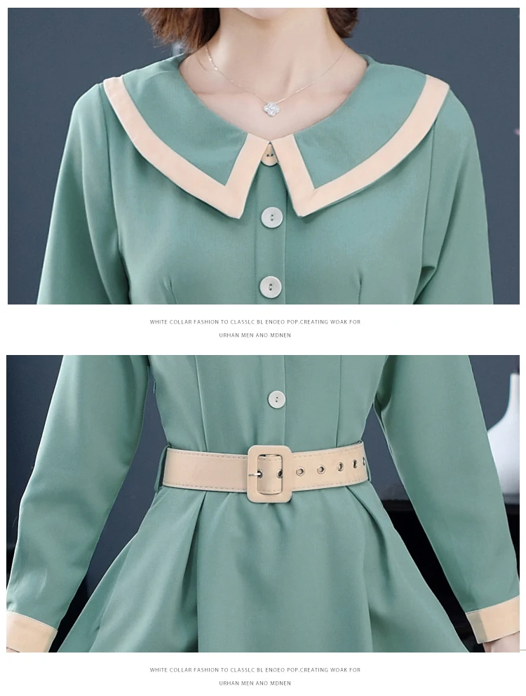 Модное Элегантное женское платье с отложным воротником и длинным рукавом тонкое