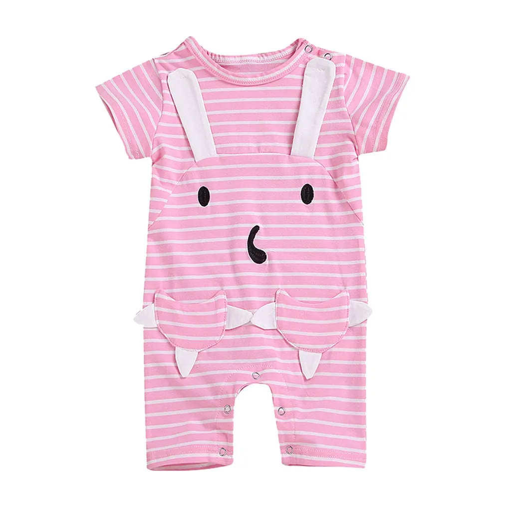 Одежда для малышей Детский комбинезон с короткими рукавами в полоску кроликом и