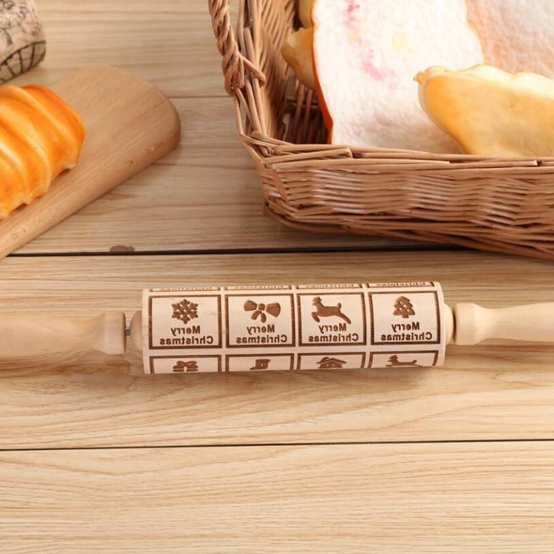 

4 Pack Christmas Embossing Rolling Pin Baking Cookies Noodle Biscuit Fondant Cake Dough Roller Reindeer Snowflake