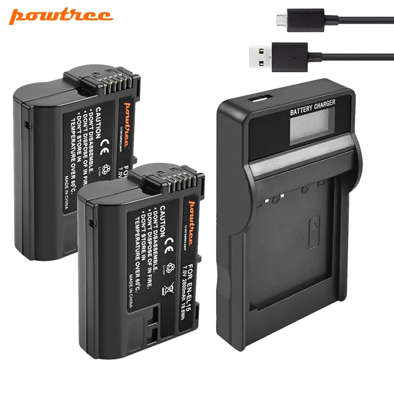 Аккумулятор Powtree ENEL15 с ЖК дисплеем зарядное устройство USB для Nikon D7000 D7100 D800 D800E D600