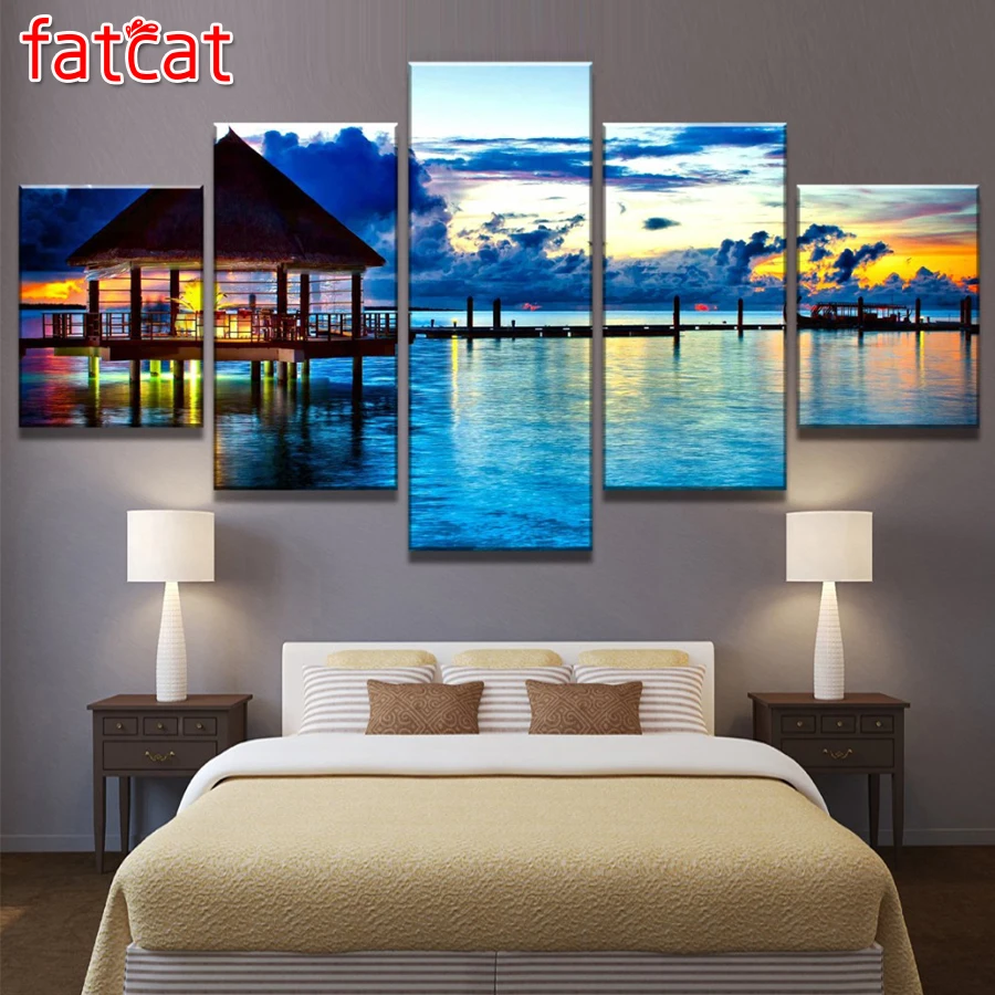 

FATCAT отдых Приморский Пейзаж 5 шт. Diy Алмазная Картина Вышивка крестом полный квадратный Круглый Алмаз вышивка наборы AE2274