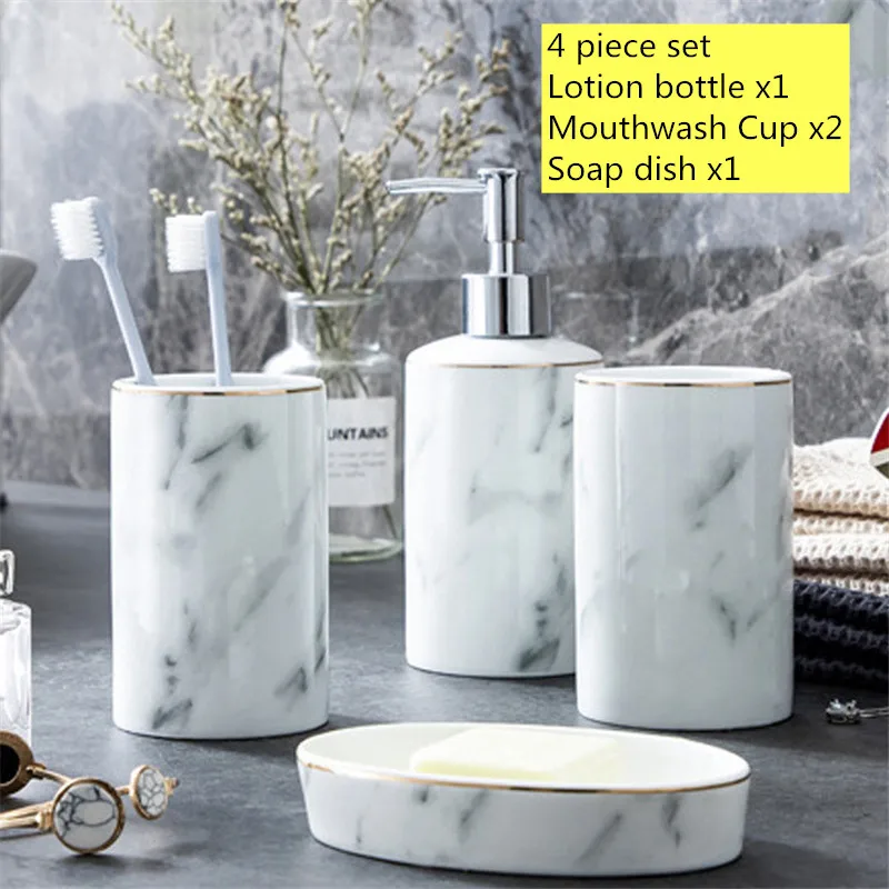 

WSHYUFEI High-grade ceramic bathroom four-piece suit toothbrush holder lotion bottle soap box Nordic light luxury wash kits