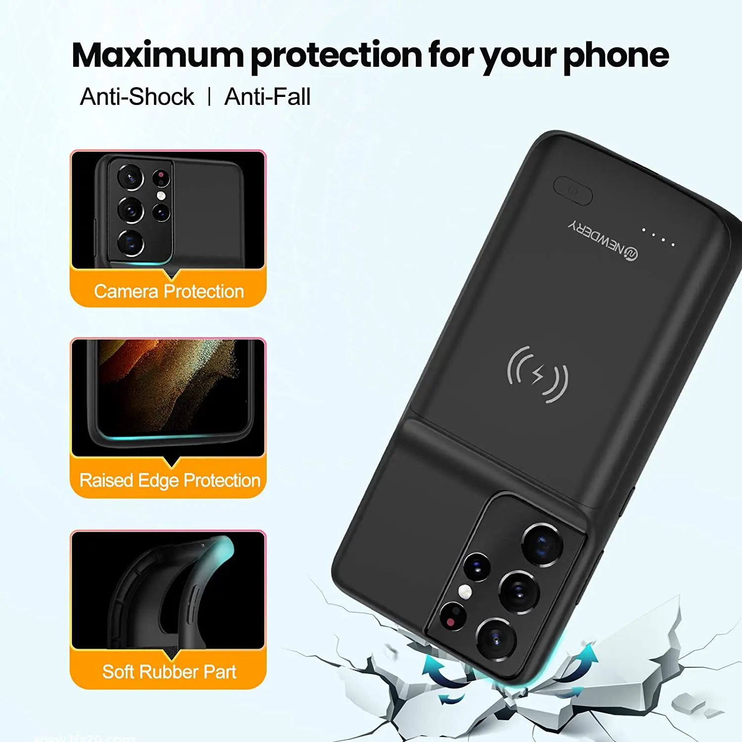 Чехол с аккумулятором NEWDERY для Galaxy S21 Ultra чехол беспроводной зарядкой Qi внешним 4700