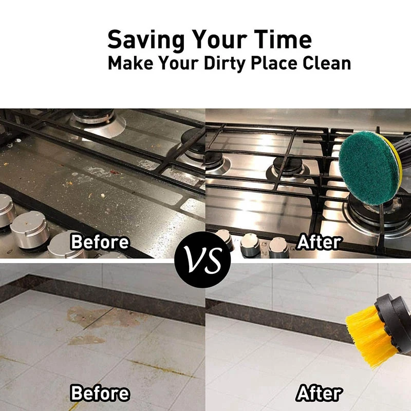 

11 Pcs Drill Brush Attachment Set Scrub Brush Power Scrubber Drill Brush Kit Scouring Pad All Purpose Cleaning Kit