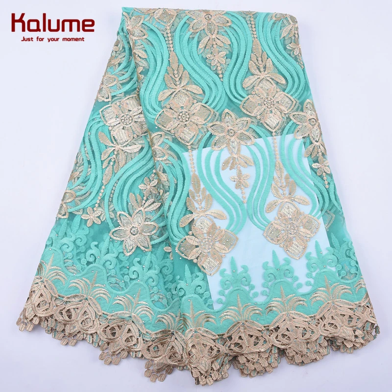 Kalume высокое качество Африканское молочного цвета Шелковое кружево ткань камни