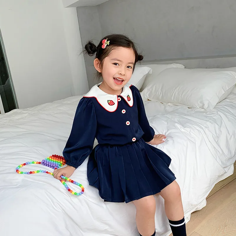 

DFXD Preppy Style Toddler Dress 2020 Spring Autumn Long Sleeve Embroidery Peter Pan Collar Girls Dress 1-8Yrs Vestido Outfits