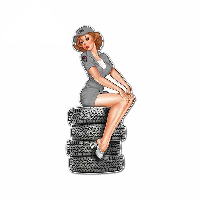 

Tires Retro Pinup Girl Locker Toolbox USA Car Sticker for Laptop Bumper Camper Yacht Truck Bike Scratch-Proof Exterior PVC13x7cm