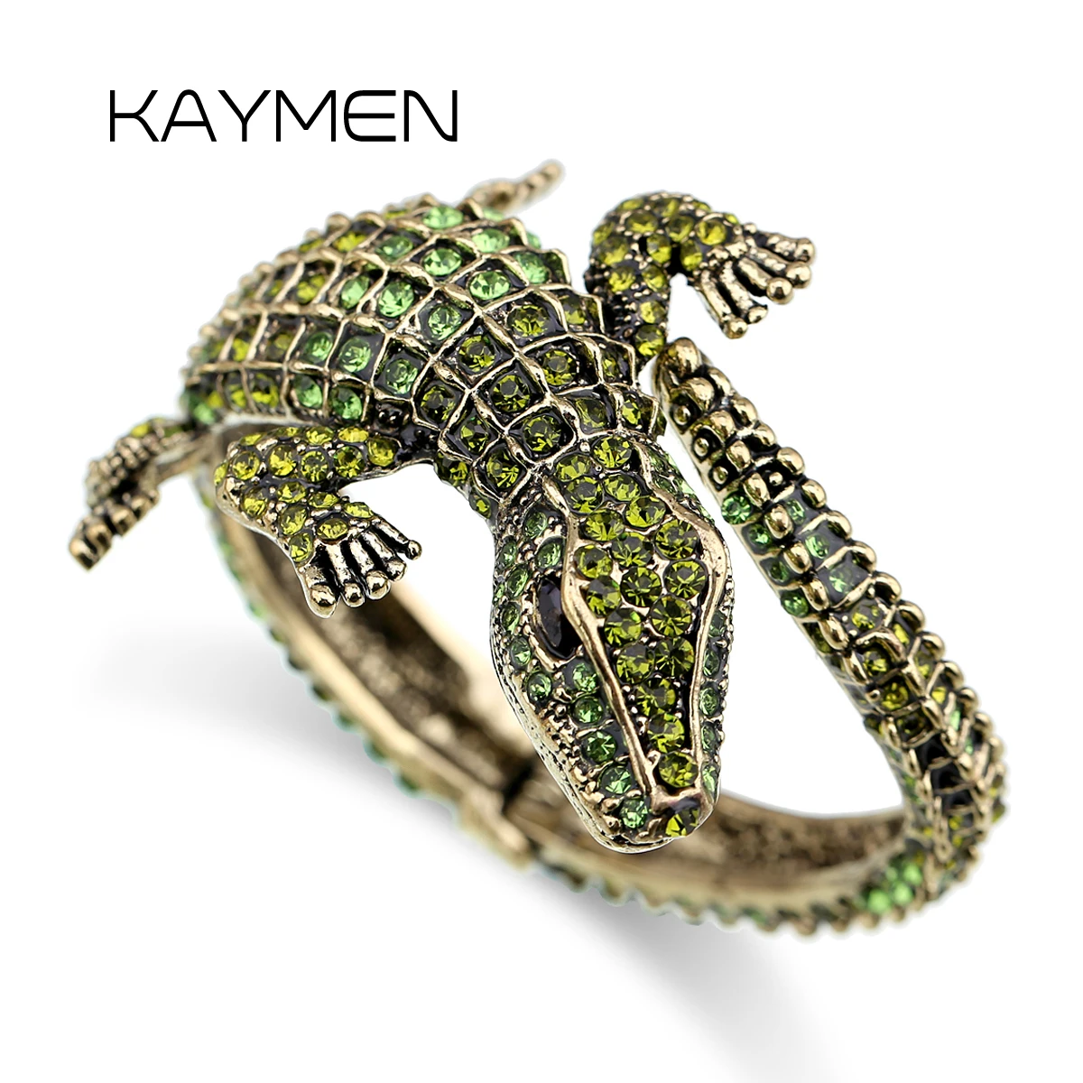 New Fashion Animal Style Vintage Crocodile Bangle Bracelet Antique Golden Plated Full Rhinestones Cuff Bangle Jewelry 4 Colors