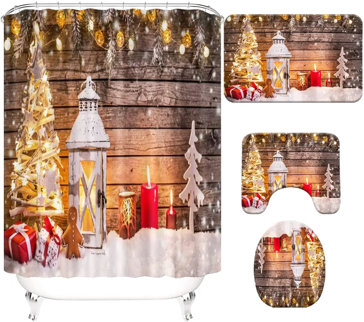 

Рождественская атмосфера, набор занавесок для душа с принтом, ковер, чехол для унитаза, коврик для ванной, наволочка, занавеска для ванной, б...
