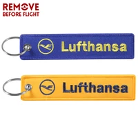 2 pcs blue yellow lufthansa key chain tag fashion car keychain key holder for motorcycles key fob embroidery christmas gifts