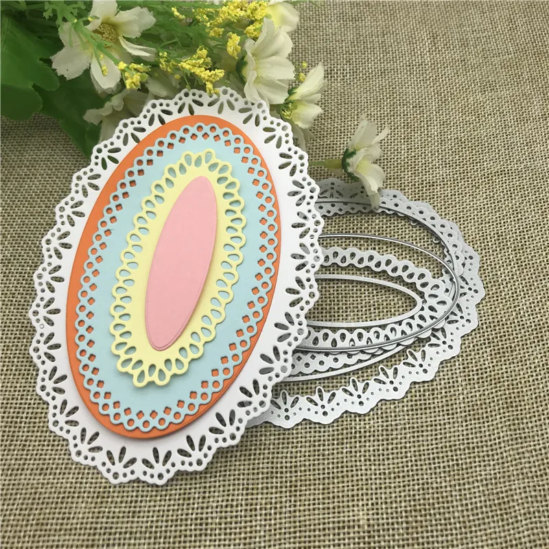 

6pcs/set Oval Circle Scallop Fram Metal Cutting Dies for DIY Scrapbooking Album Paper Cards Decorative Crafts Embossing Die Cuts