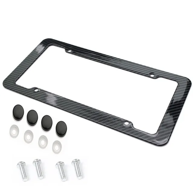 Universal 2pcs License Plate Frame Carbon Fiber Plastic License Plate Frame Bracket with Standard Screw Kits 4