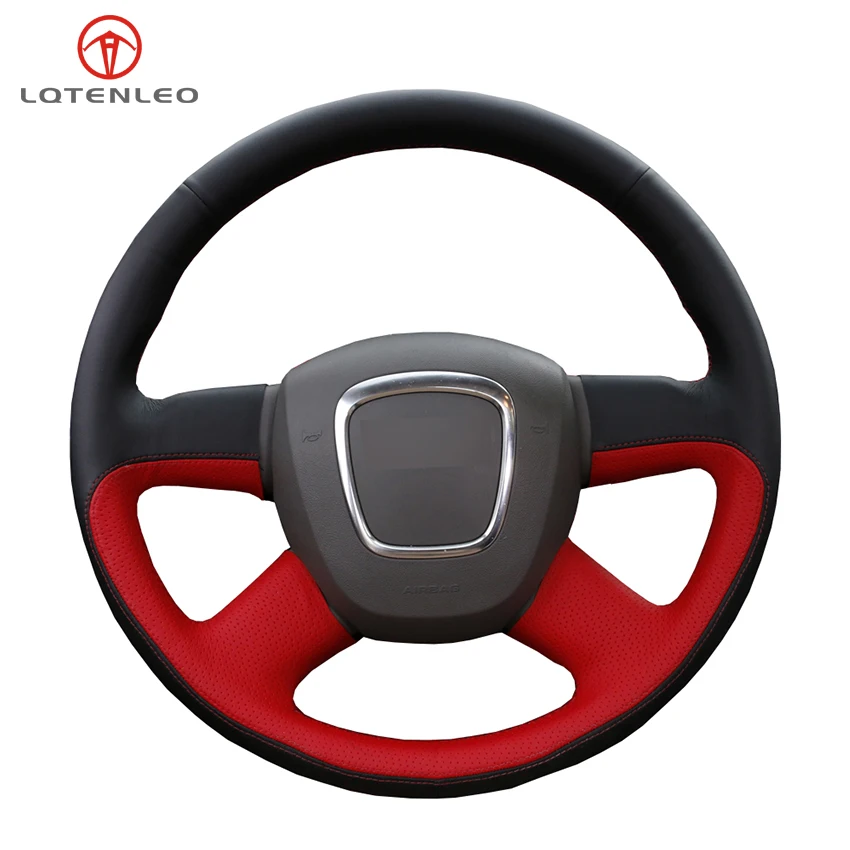 

LQTENLEO Black Red Genuine Leather DIY Hand Sew Car Steering Wheel Cover For Audi A4 (B8) 2004-2012 A6 (C6) 2004-2011