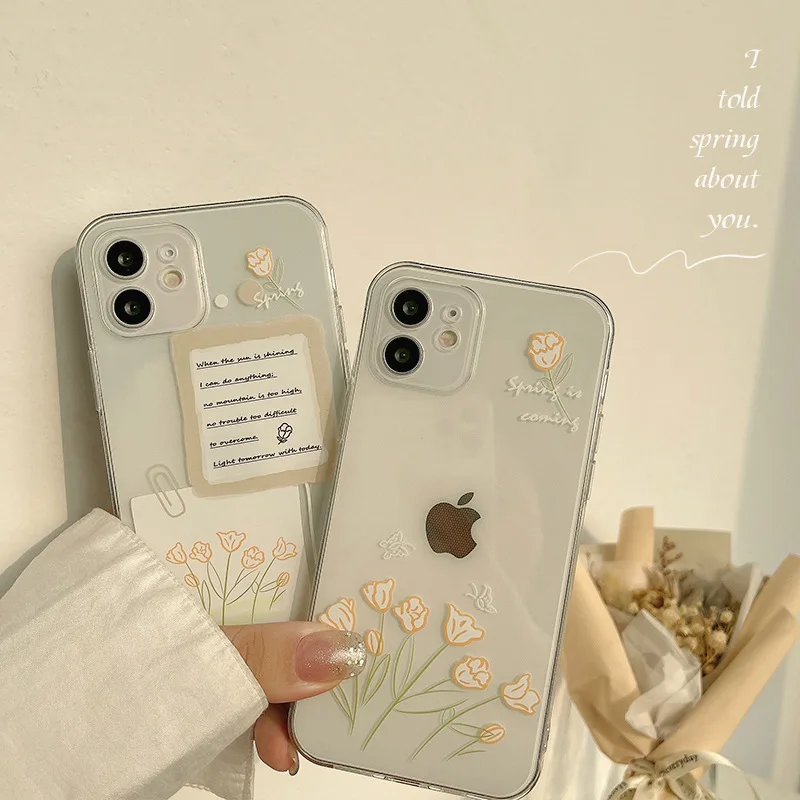 

Unique Romantic Hand Drawn Flower Case For iPhone 12 Mini 11 PRO MAX 11PRO SE 2020 7 8 7Plus 8Plus X XS XSMAX XR