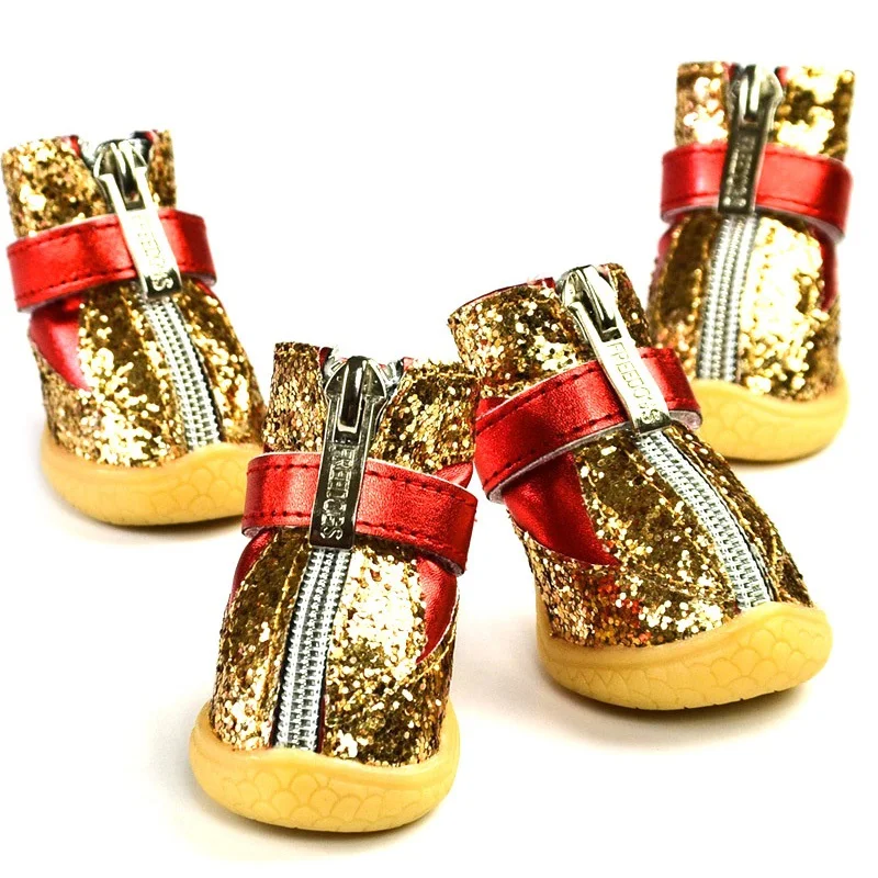 Зимние ботинки для собак супер теплые 4 шт./компл. противоскользящие Серебристые