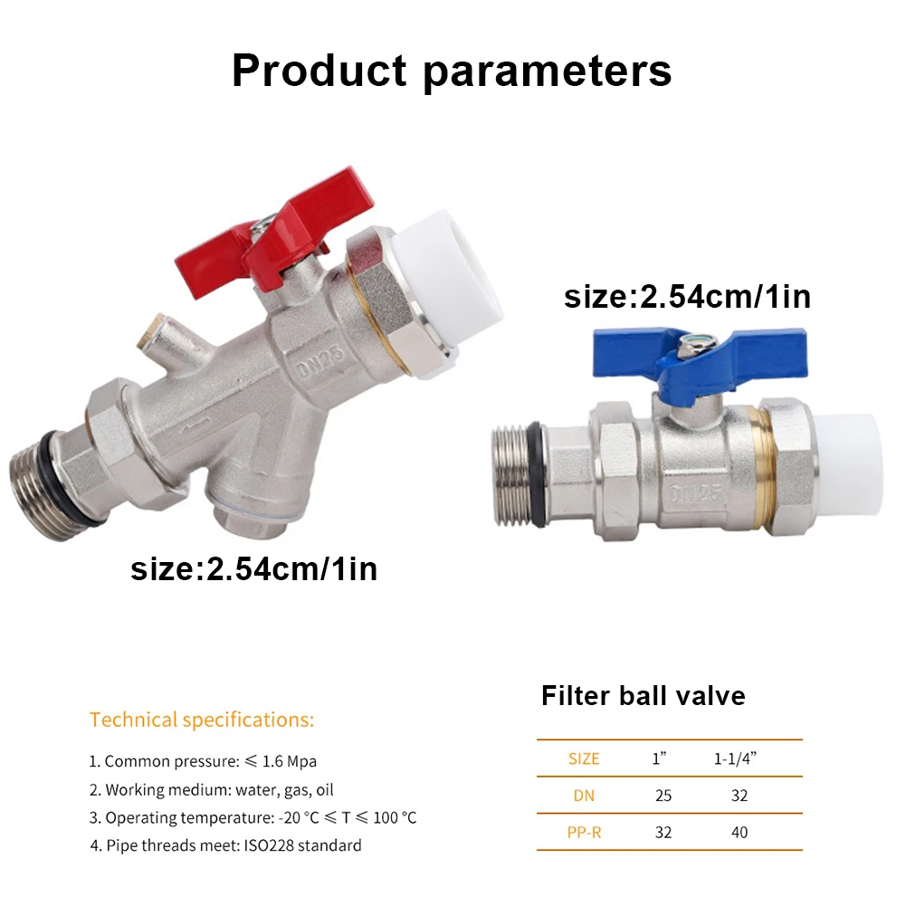 

Full Port Ball Valve Brass external thread connection x internal thread butterfly handle Filter Connector Pipe Fitting 2PCS