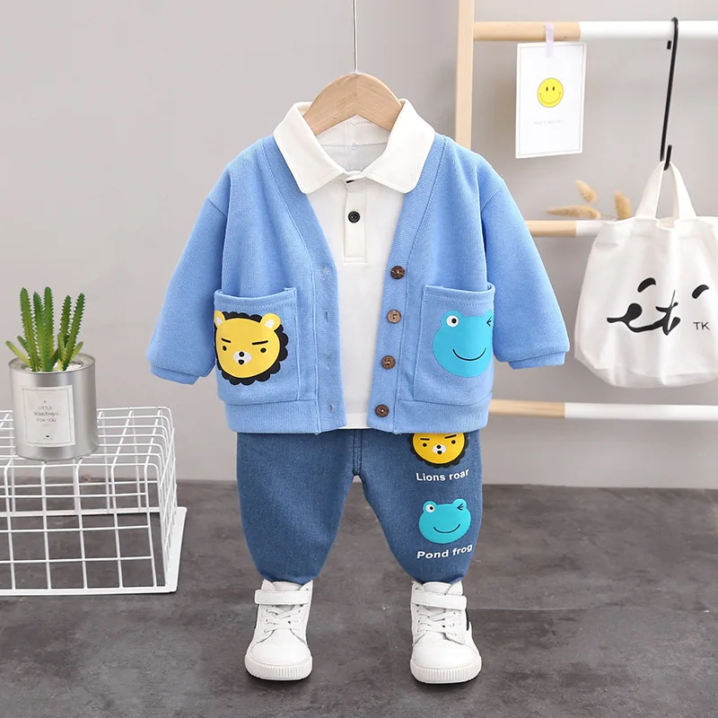 

2020 autumn Korean casual children's clothing 0-4 years old lion wool cardigan long sleeve three-piece cute children's suit