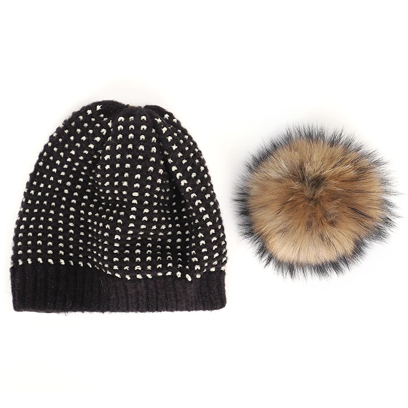 2019 модная женская вязаная шапка с помпоном из натурального меха осенне зимняя