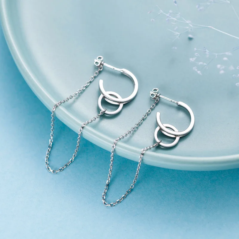 Серьги из стерлингового серебра 925 пробы модные длинные серьги цепочки с узким