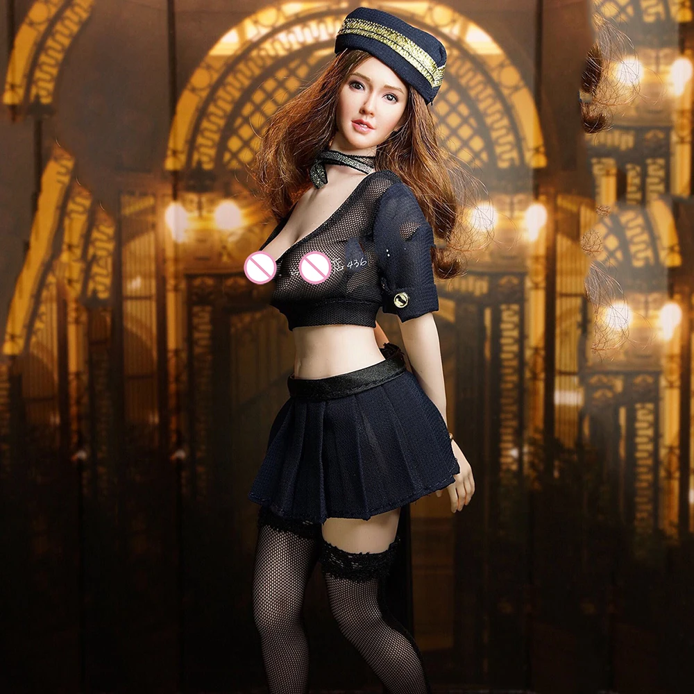 В наличии 1/6 весы женский солдат сексуальная форменная костюм стюардессы черный
