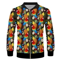 ifpd 3d parrot print zipper jacket pineapple leaves cool spring mens long sleeve coat casual fashion top wholesale drop ship