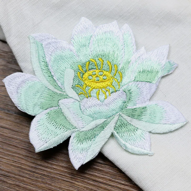 Аппликация с цветами Lotus на заказ цветная вышитая нашивка утюгом рюкзаке для