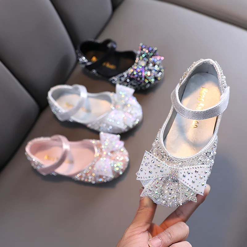

2021 Summer Girls Sandals Children Princess Shoes Fashion Bowknot Rhinestone Birthday Party Shoes Outdoor Non-slip Kids Sandals