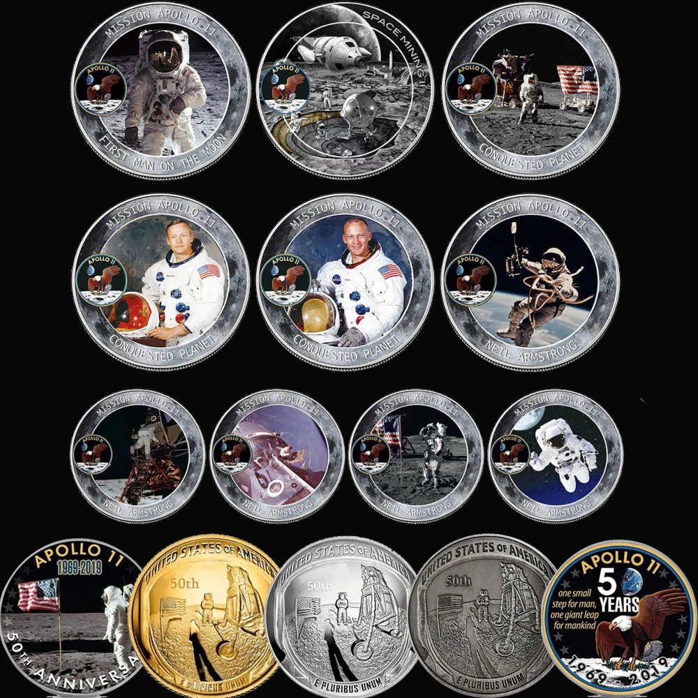15pcs/lot US 50th Anniversary Apollo 11 Coin Moon Landing Silver Gold Commemorative Coins Gift | Дом и сад