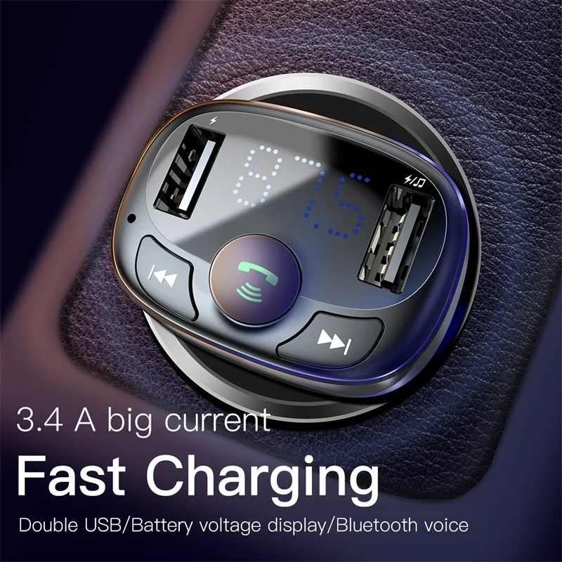 Baseus FM передатчик модулятор 3.4A двойной USB Автомобильное зарядное устройство Bluetooth