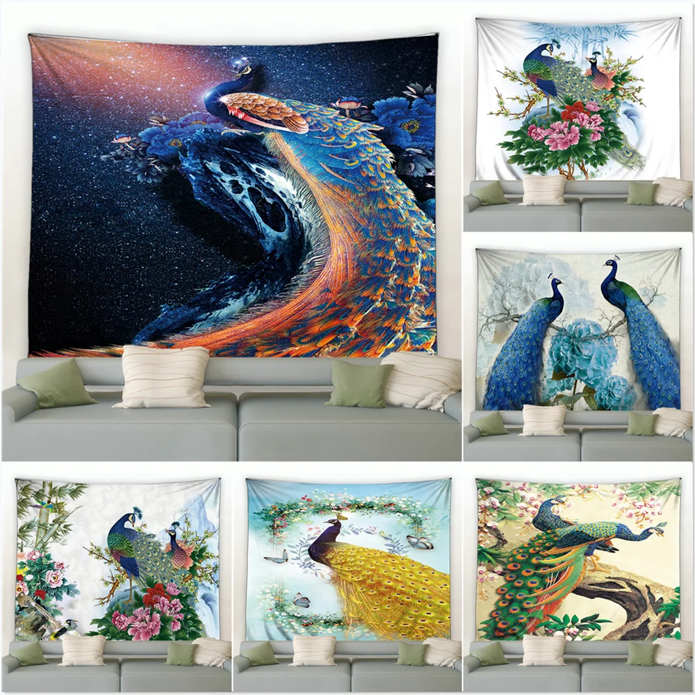 

Peacocks Tapestry Colorful Bird Flower Plant Wall Hanging Big Tapestries Hippie Tablecloth Room Bedroom Background Decor Blanket