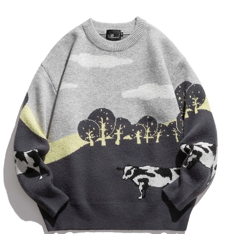 

Clothes Vintage Cow Sweater Animal Men Harajuku Oversized Fashion Winter Knitted Pullover Women Jumper Anime Ugly Sweater Hombre