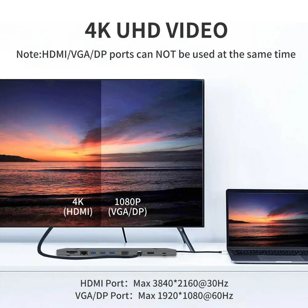 Veggieg USB C концентратор 11 в 1 адаптер с 4K видео гигабитная сеть 3 0 порты кардридер и PD