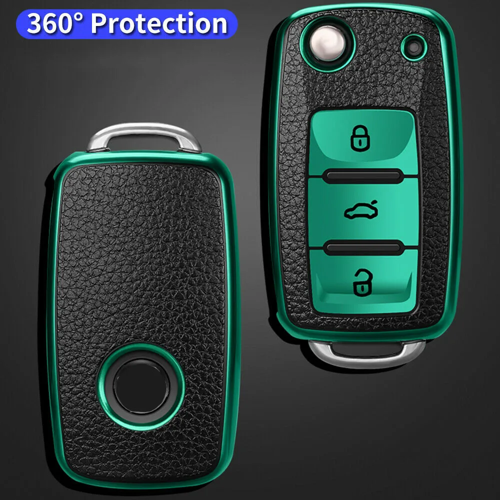TPU Leather Car Key Cover For VW Volkswagen Golf 6 Polo Passat Seat Ibiza Leon Skoda Octavia Fabia 3 Buttons Folding Remote Fob |