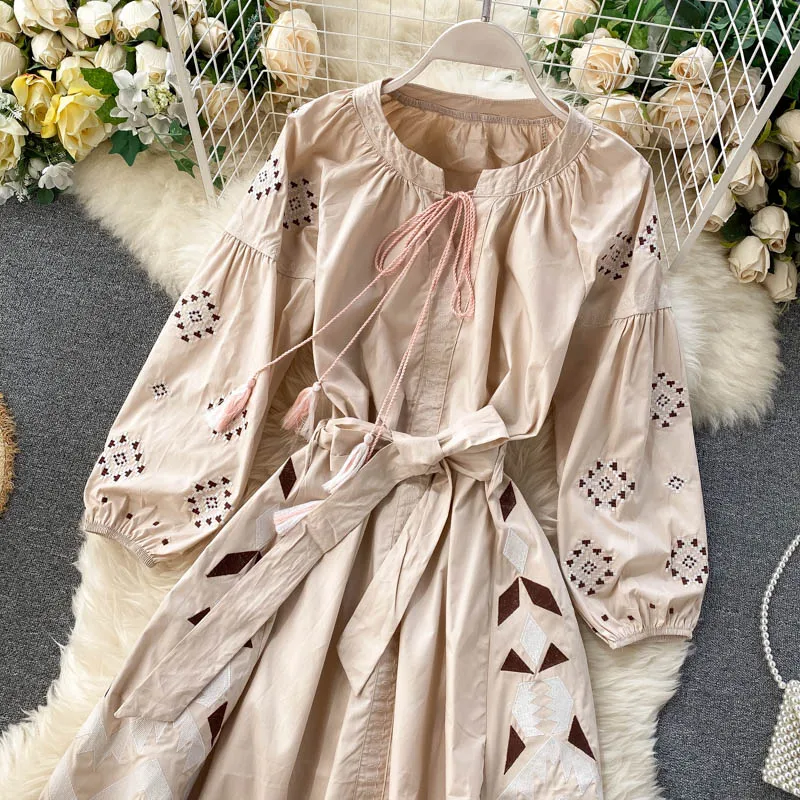 Женское винтажное платье с вышивкой SINGRAIN повседневное ТРАПЕЦИЕВИДНОЕ ПЛАТЬЕ